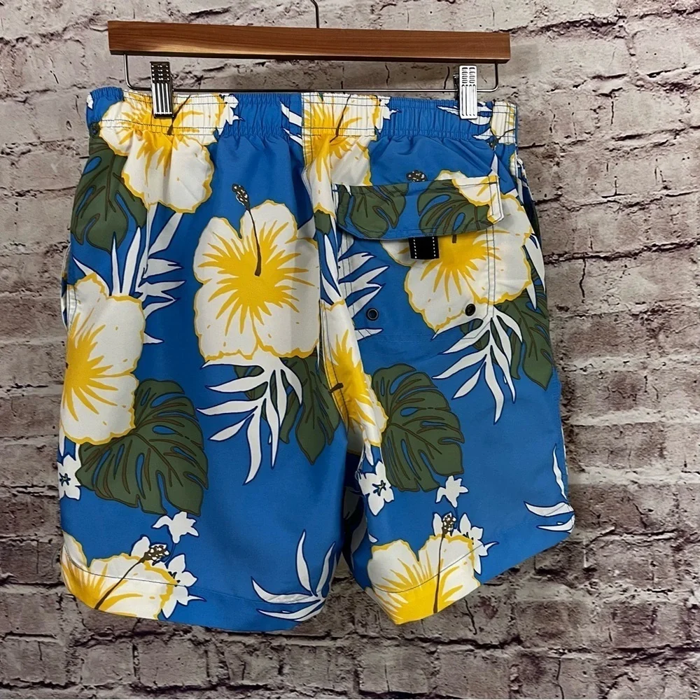 Lands End Blue Floral Beach Swim Trunks NWOT